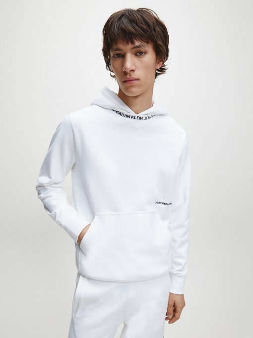 Calvin Klein Institutional Logo Collar Hoodie Bright White