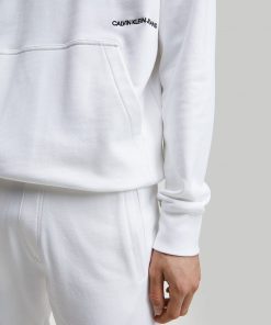 Calvin Klein Institutional Logo Collar Hoodie Bright White