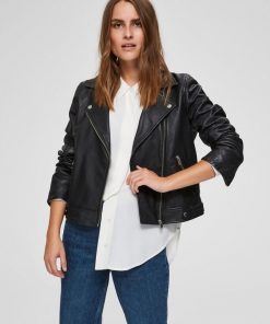 Selected Femme Katie Leather Jacket Black