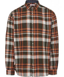 Knowledge Cotton Apparel Larch Checked Flannel Shirt Forrest Night