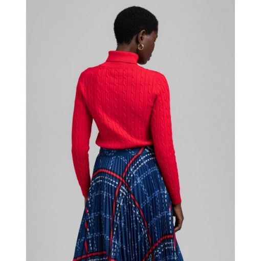 Gant Stretch Cotton Cable Turtleneck Knit Bright Red