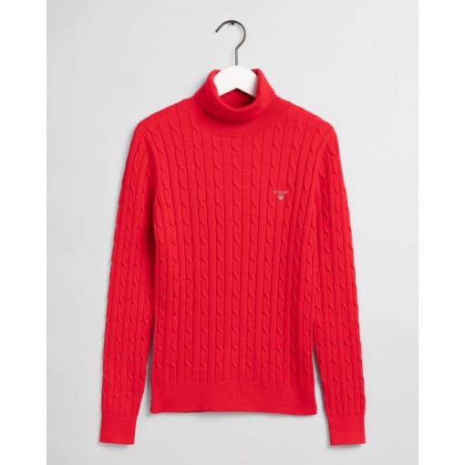 Gant Stretch Cotton Cable Turtleneck Knit Bright Red