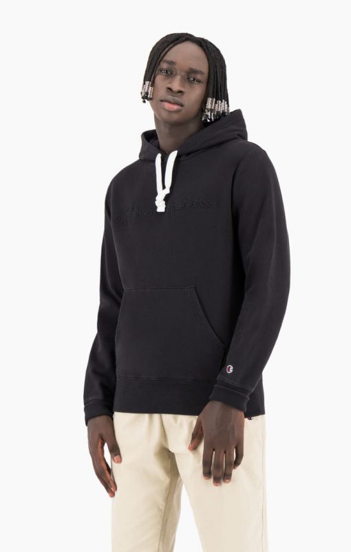 Champion Script Logo Washed Hoodie Black