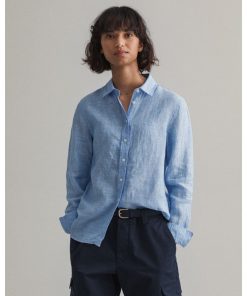 Gant Woman Linen Shirt Pacific Blue