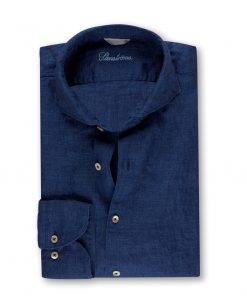 Stenströms Fitted Body Linen Shirt Blue