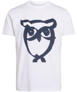 Knowledge Cotton Apparel Alder Brused Owl Tee White