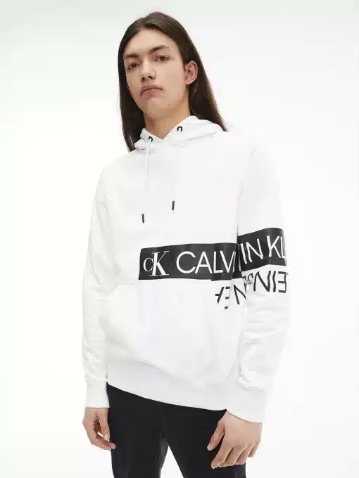 Calvin Klein Mirrored Logo Hoodie Bright White