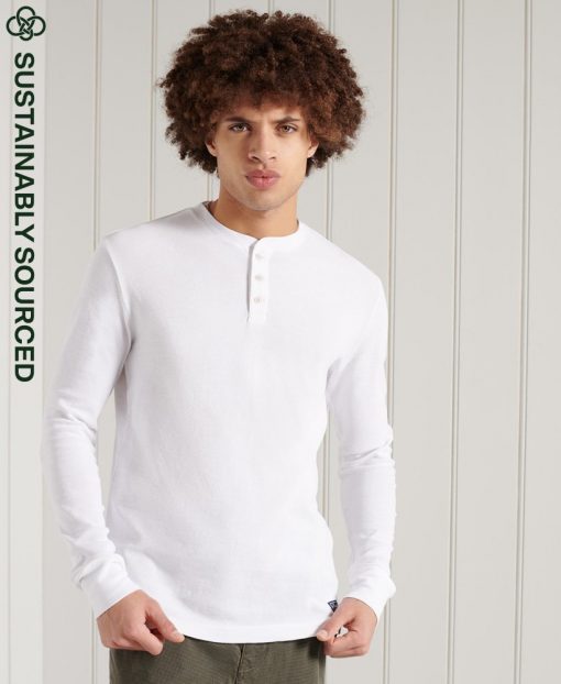 Superdry Organic Cotton Long Sleeve Waffle Henley Top Brilliant White