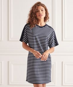 Superdry Cotton Modal T-Shirt Dress Eclipse Navy Stripe