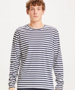 Knowledge Cotton Apparel Locust Mercerized Striped Long Sleeve Total Eclipse