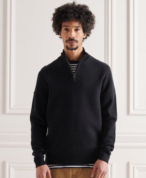 Superdry Cotton Knit Henley Black