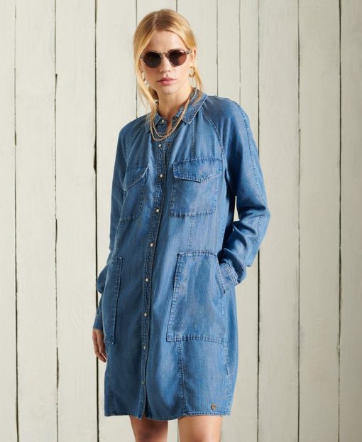 Superdry Tencel Oversized Shirt Dress Mid Wash