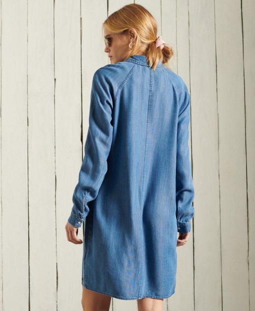 Superdry Tencel Oversized Shirt Dress Mid Wash