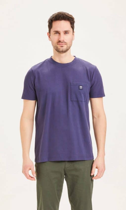 Knowledge Cotton Apparel Alder garment dyed pique tee w/pocket and badge Blue