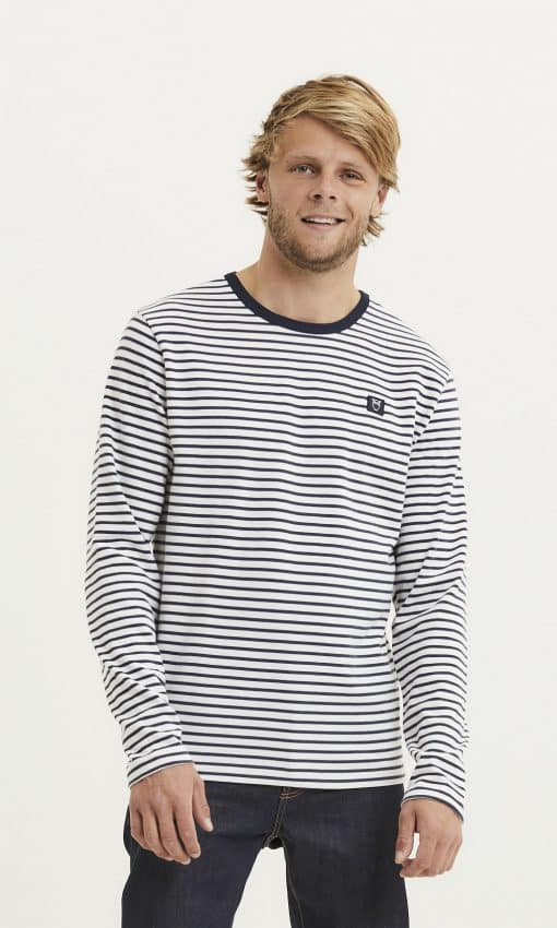Knowledge Cotton Apparel Locus Striped Badge Long Sleeve Total Eclipse