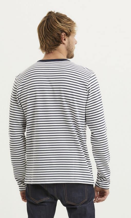Knowledge Cotton Apparel Locus Striped Badge Long Sleeve Total Eclipse