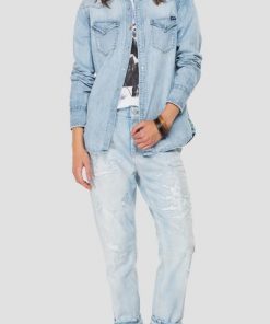 Replay Boy Fit Denim Shirt Light Blue