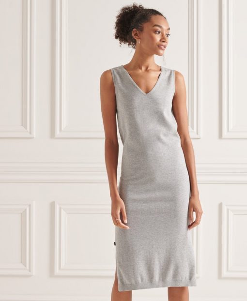 Superdry V-Neck Knitted Dress Mid Marl