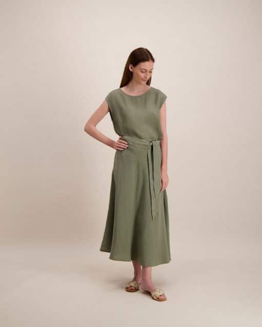 Balmuir Lena Linen Skirt Khaki