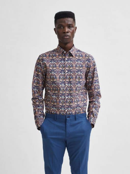 Selected Homme All Over Print Formal Shirt Dark Blue Pattern