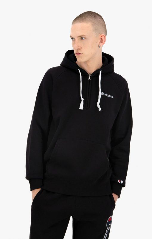 Champion Half Zip-up Script Logo Hoodie Black