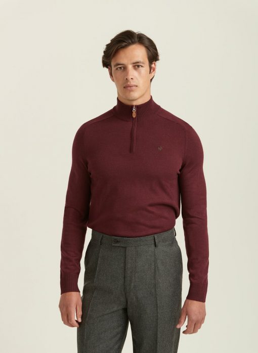 Morris Stockholm Merino John Zip Wine Red