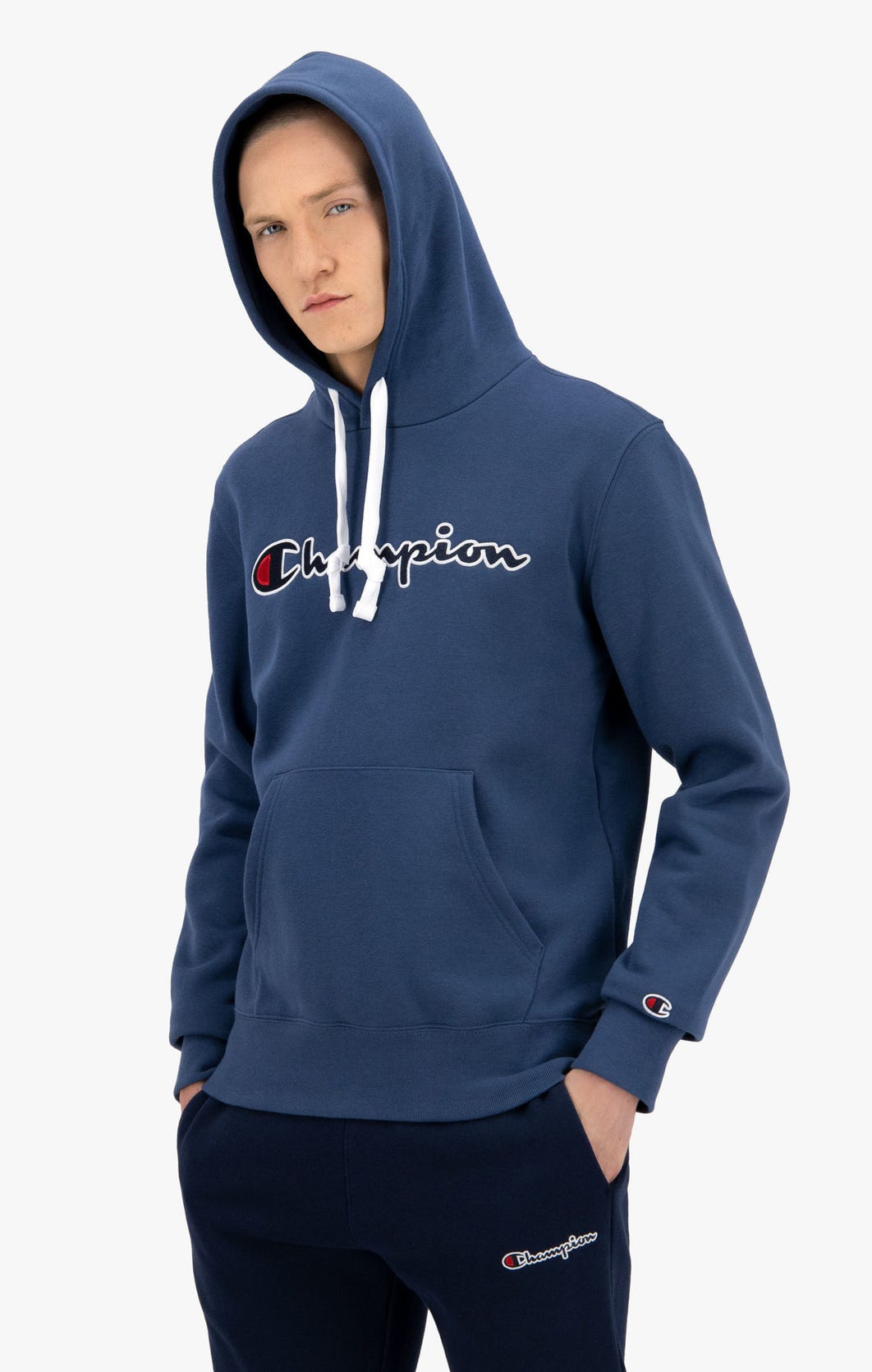 Buy Champion Script Logo Hoodie Dark Turquoise Scandinavian Fashion Store