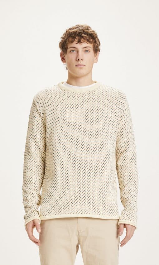 Knowledge Cotton Apparel Valley Jacquard Crew Neck Offwhite