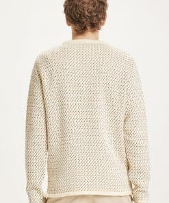 Knowledge Cotton Apparel Valley Jacquard Crew Neck Offwhite