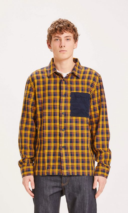 Knowledge Cotton Apparel Pine Fine Checked Overshirt Yellow