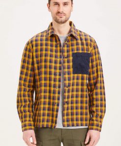 Knowledge Cotton Apparel Pine Fine Checked Overshirt Yellow