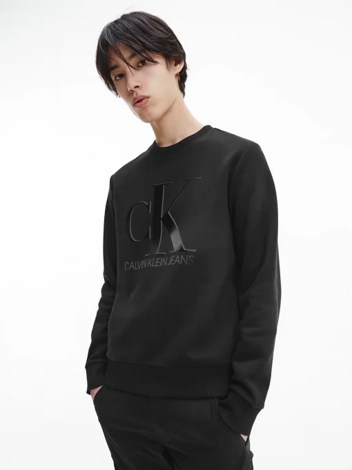 Calvin Klein Leather Monogram Logo Sweatshirt Black