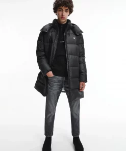 Calvin Klein Long Hooded Puffer Coat Black