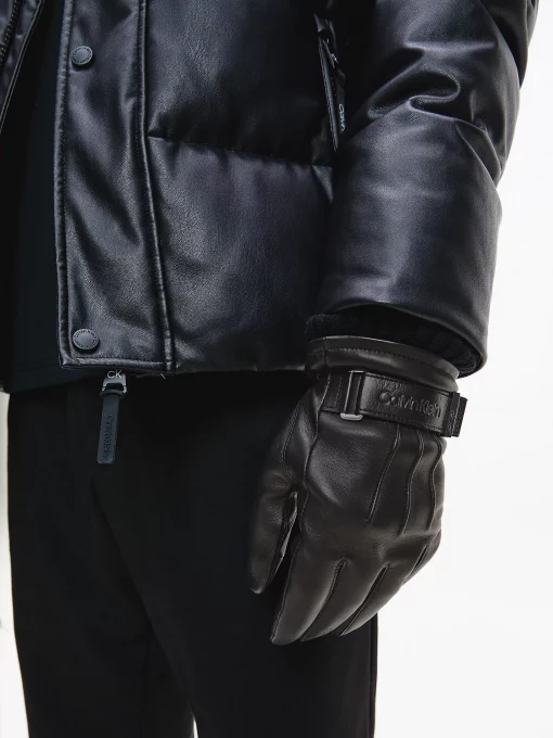 Calvin Klein Leather Gloves Black