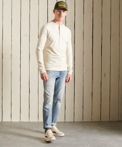 Superdry Organic Cotton Long Sleeve Henley Top Parchment White