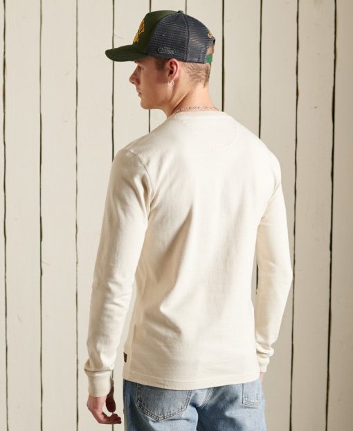 Superdry Organic Cotton Long Sleeve Henley Top Parchment White