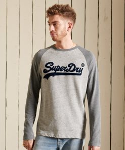 Superdry Vintage Logo Raglan Long Sleeved Top Athletic Grey Marl