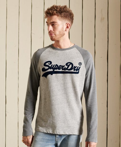 Superdry Vintage Logo Raglan Long Sleeved Top Athletic Grey Marl