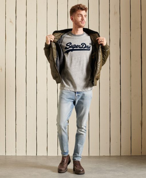 Superdry Vintage Logo Raglan Long Sleeved Top Athletic Grey Marl