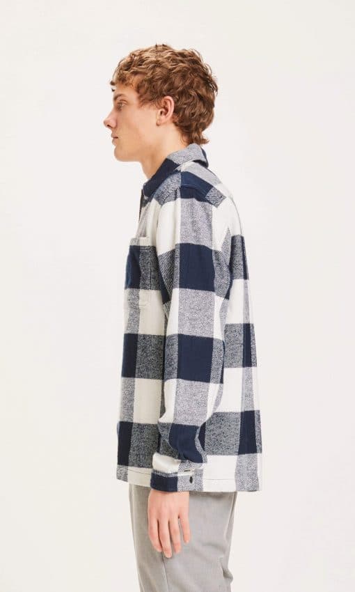 Knowledge Cotton Apparel Pine Checked Heavy Flannel Shirt Navy