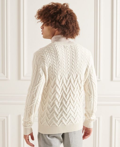 Superdry Studios Cable Knit Jumper Off White