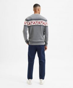Selected Homme Newdeer Christmas Knit Medium Grey Melange