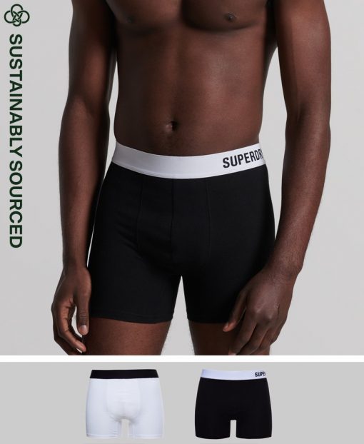Superdry Organic Cotton Offset Boxer Double Pack Black/White