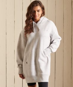 Superdry Vintage Logo Embroidered Oversized Hoodie Dress Glacier Grey Marl