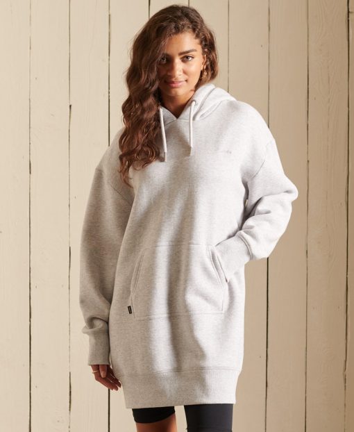 Superdry Vintage Logo Embroidered Oversized Hoodie Dress Glacier Grey Marl