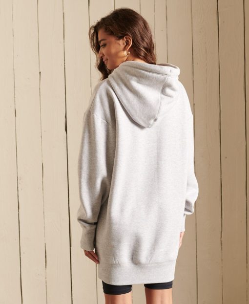 Superdry Vintage Logo Embroidered Oversized Hoodie Dress Glacier Grey Marl