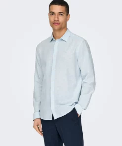 Only & Sons Caiden Solid Linen Shirt Cashmere Blue