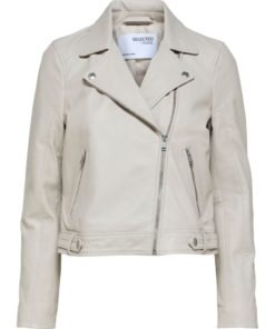 Selected Femme Katie Leather Jacket Feather Gray