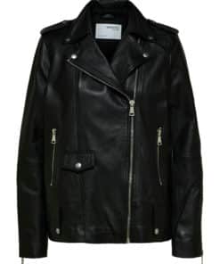 Selected Femme Madison Leather Jacket Black