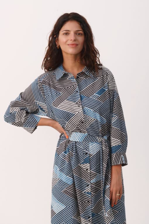 Part Two Binti Dress Midnight Navy Zig Zag Print